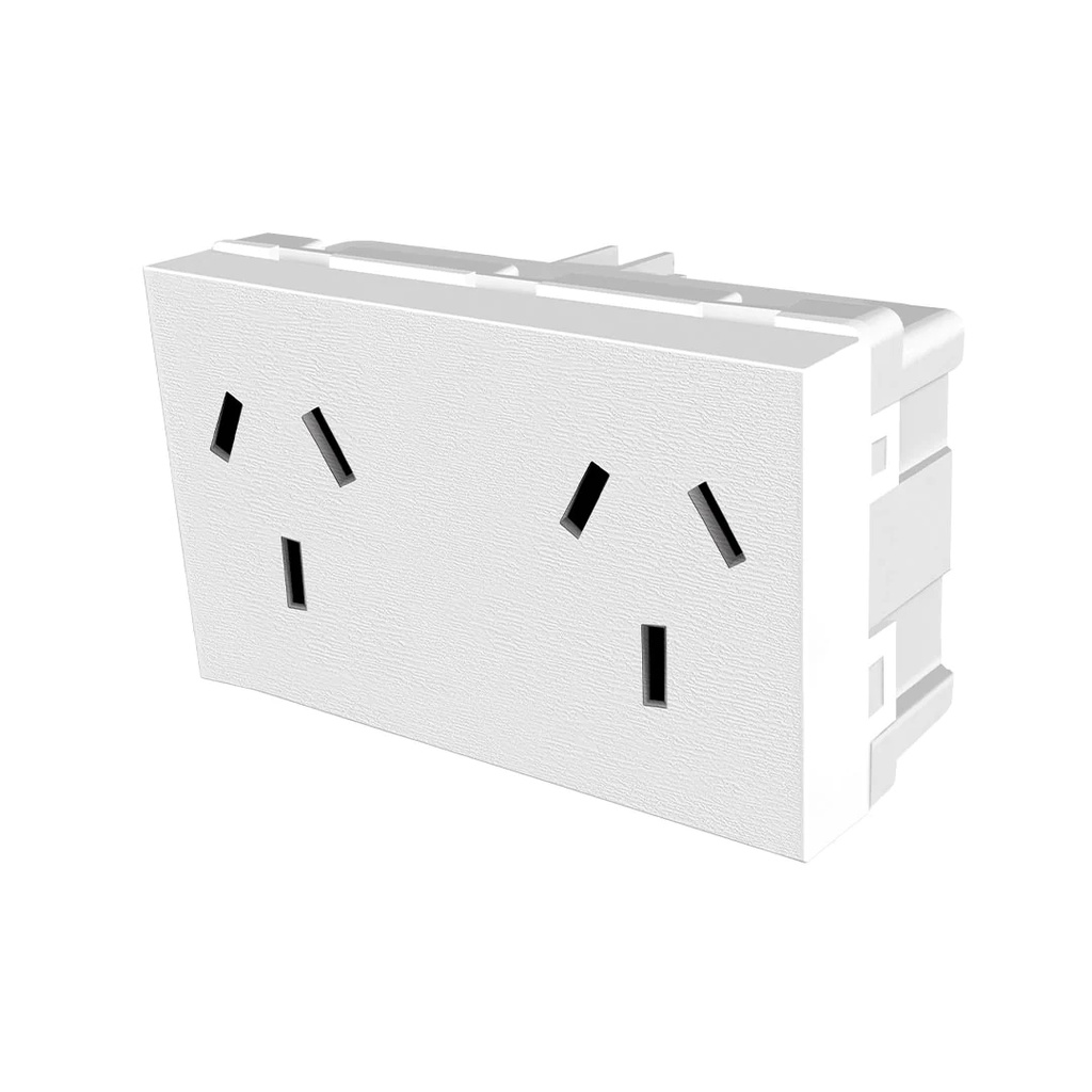 TOMACORRIENTE DOBLE BIPOLAR + TIERRA 250VCA - 2X10A BLANCO